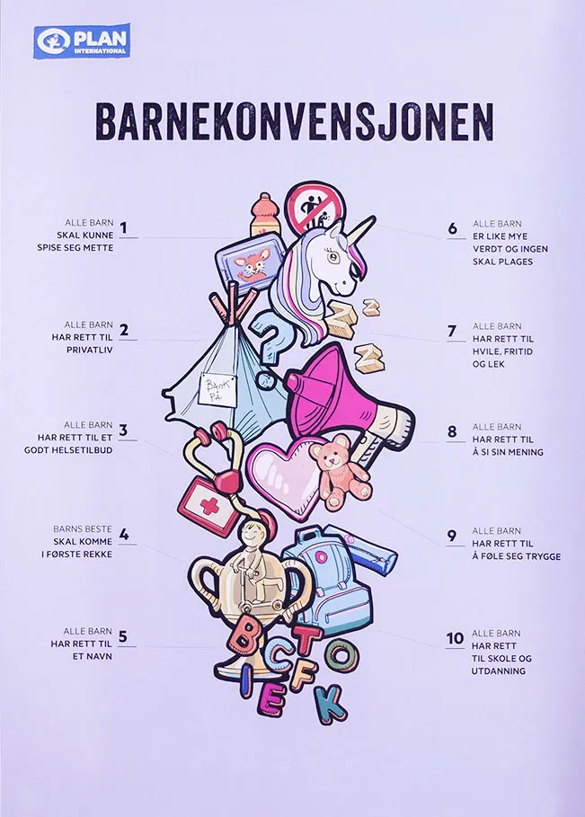 Plakat av FNs barnekonvensjon.