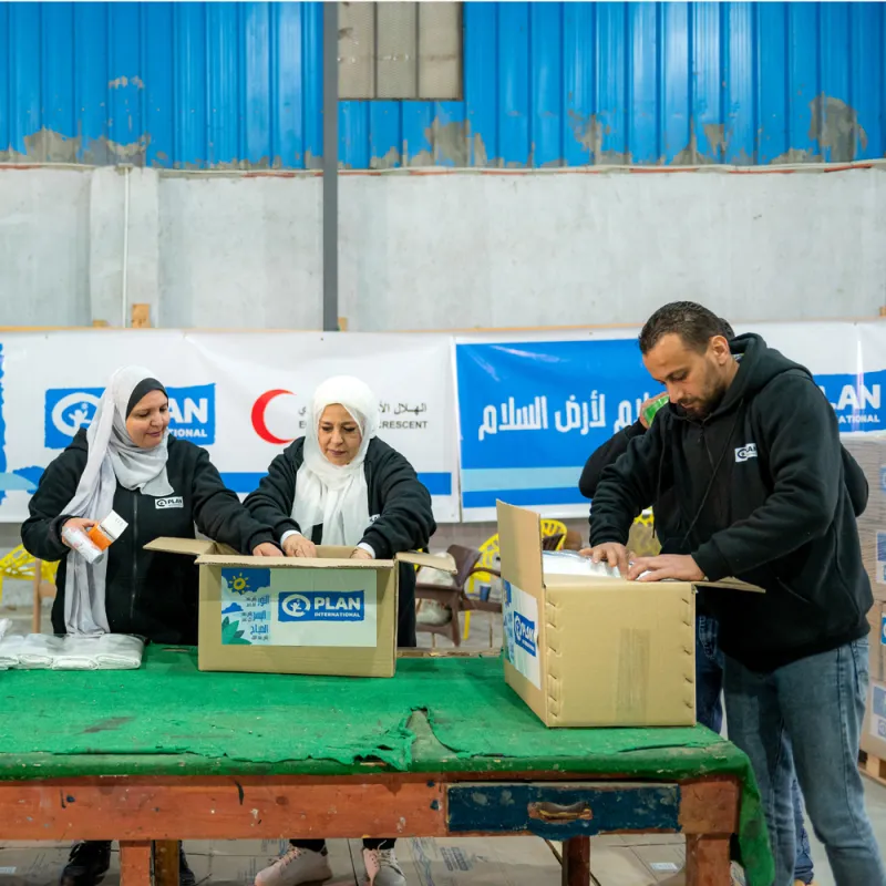 Aid workers in Egypt packing aid for Gaza